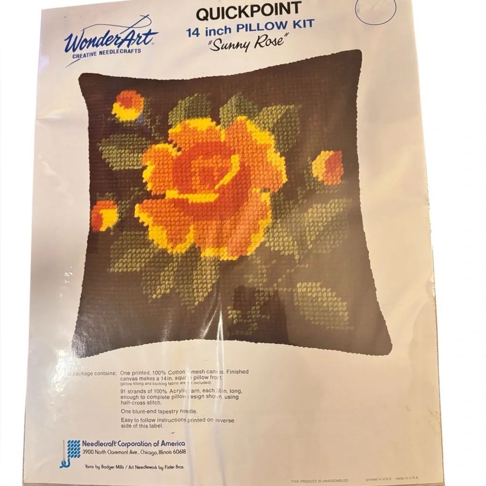 Wonder Art Vintage Accent Pillow kit with Bold Rose Design- Sunny Rose- 14 inch